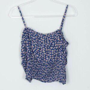 American Eagle Smocked Floral Crop Tank Top Blue‎ White Womens Size XL NWT